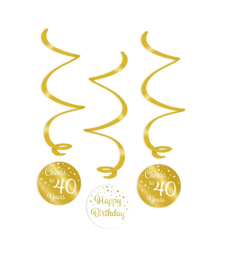 Hangdecoratie Swirls 40 Jaar Goud/Wit (3st)