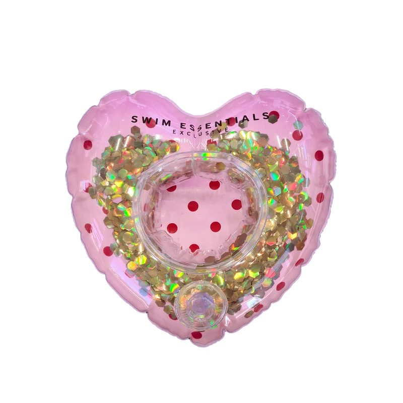 Opblaasbare Bekerhouder Glitter Hart Roze/Goud