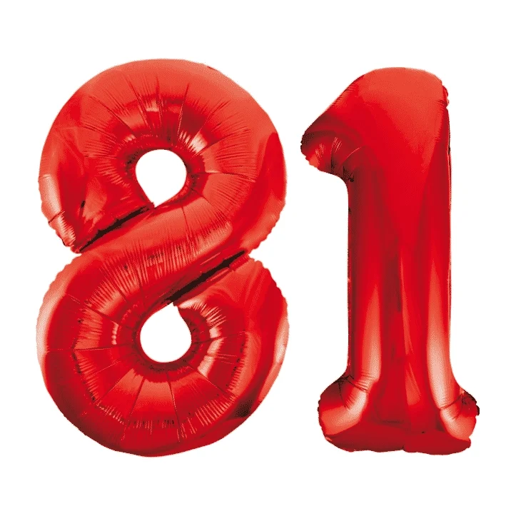 Folieballon 81 jaar rood 86cm