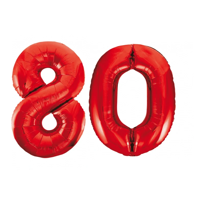 Folieballon 80 jaar rood 86cm