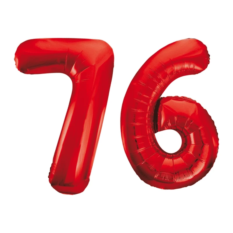 Folieballon 76 jaar rood 86cm