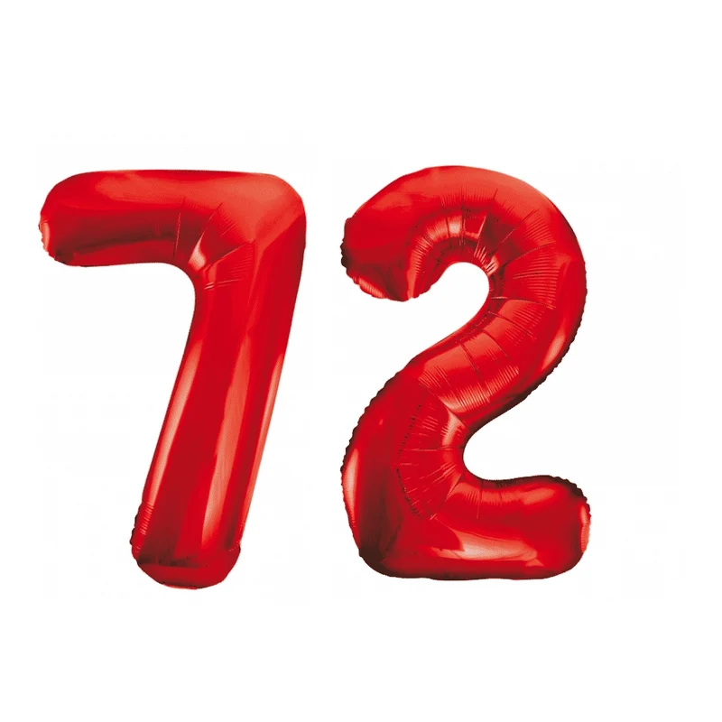 Folieballon 72 jaar rood 86cm