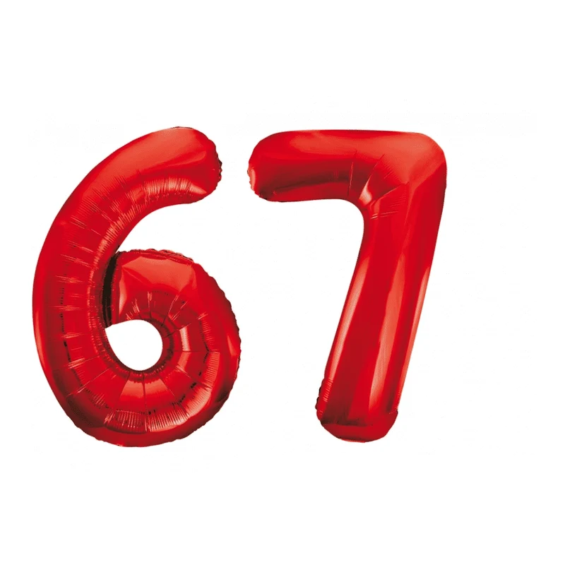 Folieballon 67 jaar rood 86cm