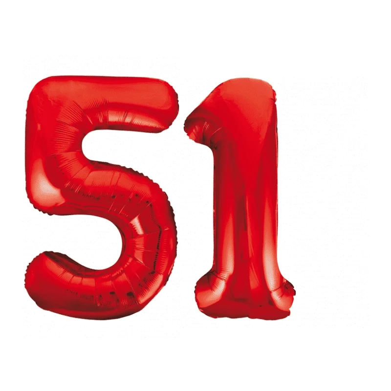 Folieballon 51 jaar rood 86cm