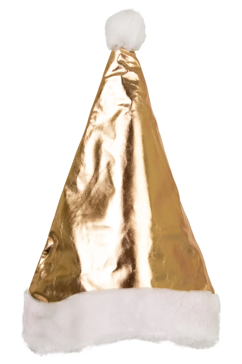 Kerstmuts goud metallic met witte pompon