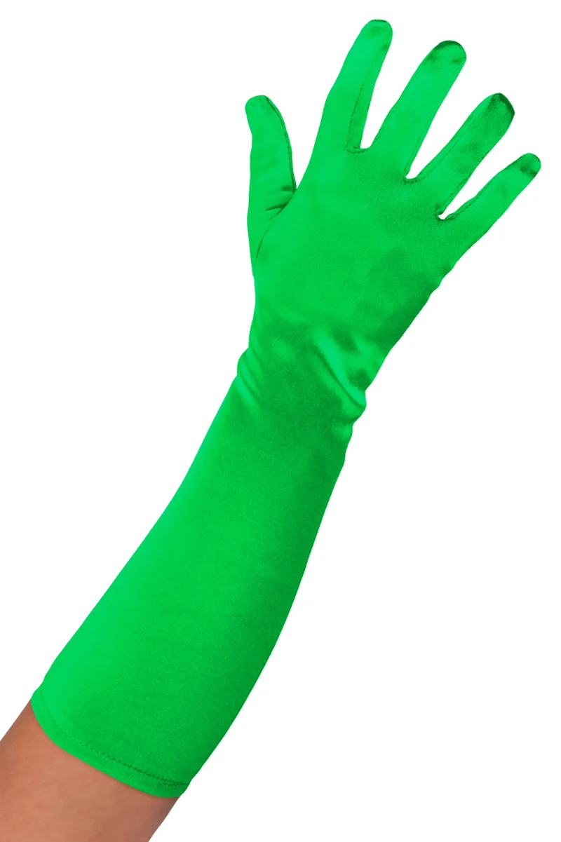 Groene satijnen handschoenen 40 cm dames en heren