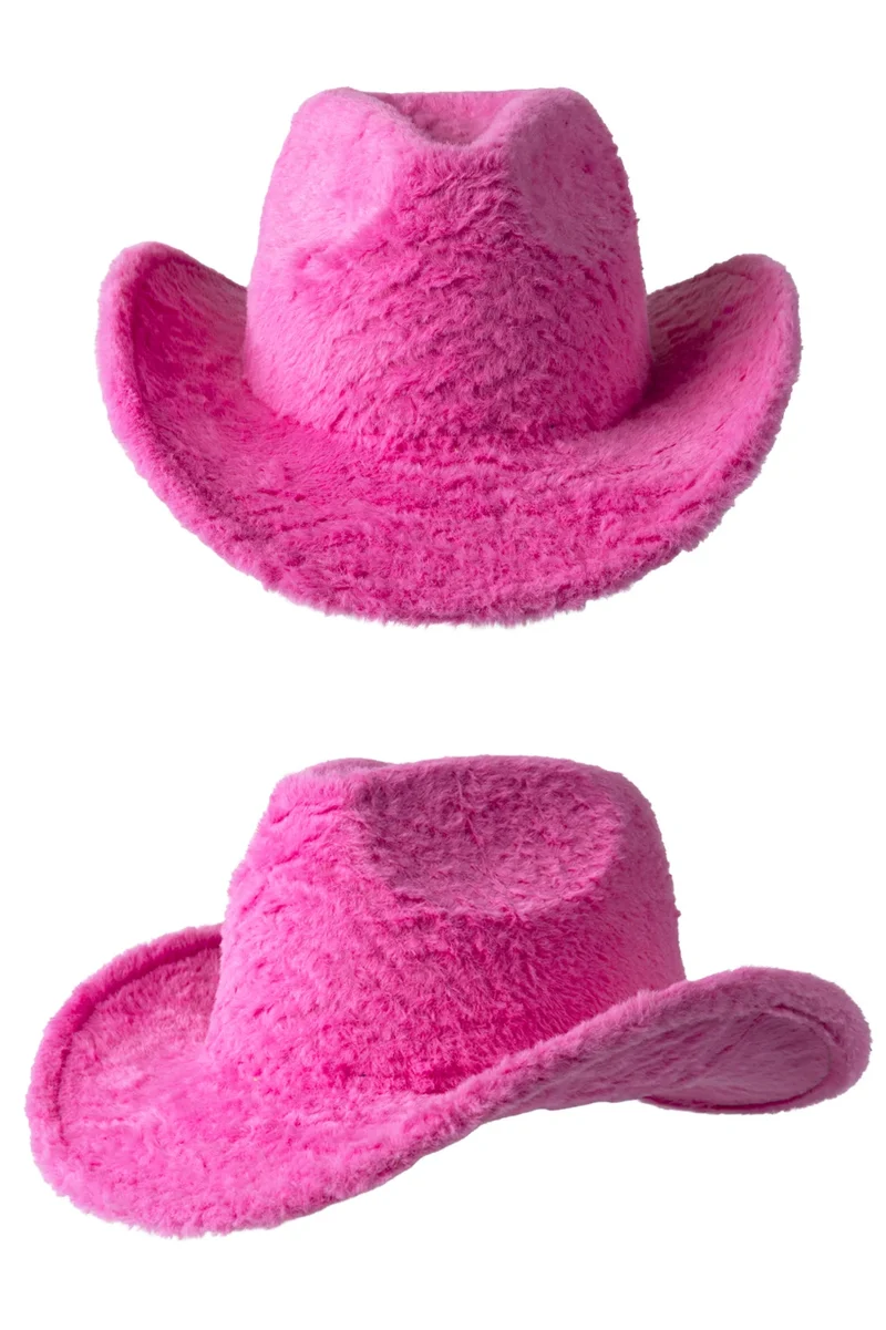 Cowboyhoed kort bont knalroze met opgekrulde rand