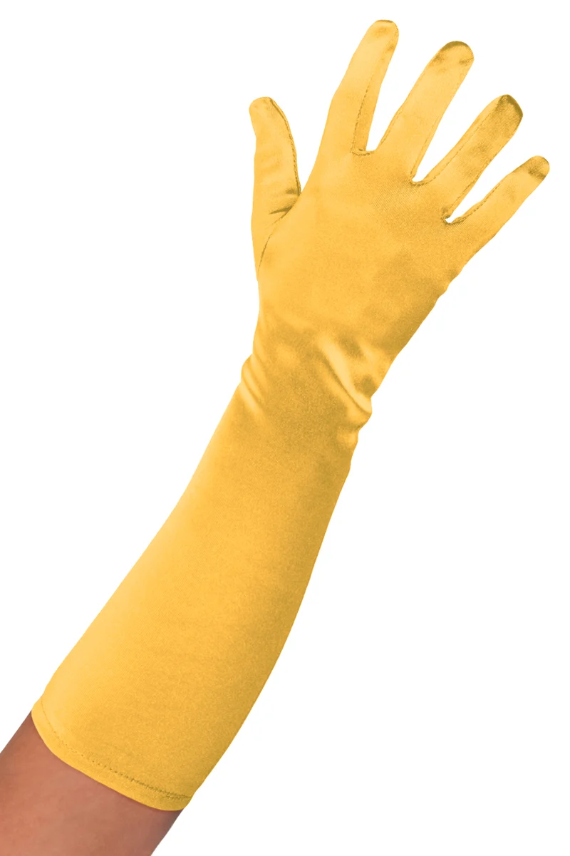 Satijnen handschoenen goud 40 cm met glanzende afwerking