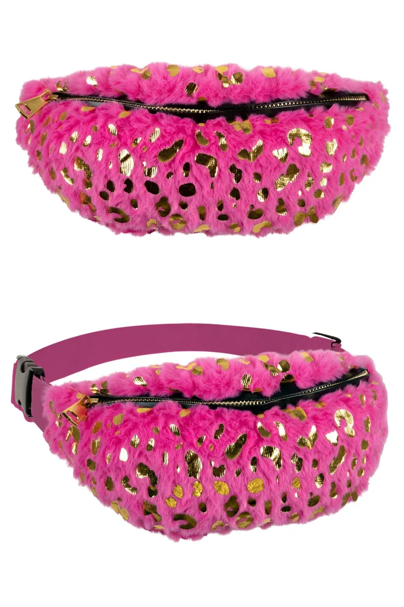 Pluche heuptasje roze met gouden luipaardprint