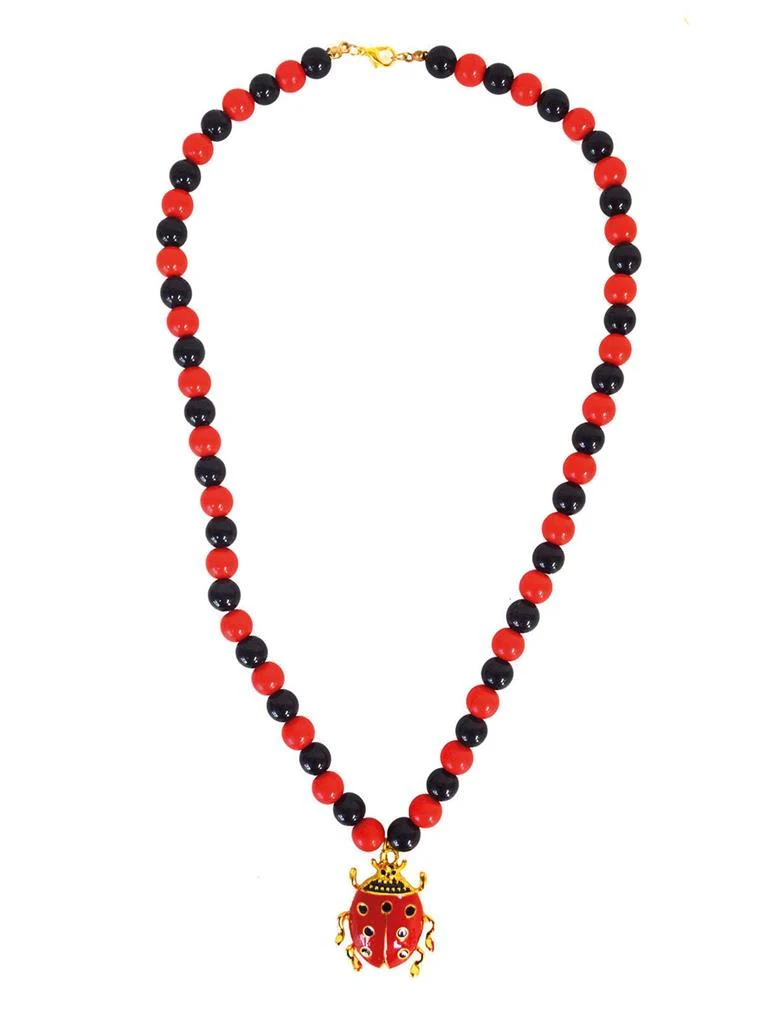 Halsketting lieveheersbeestje rood-zwart 60 cm dames