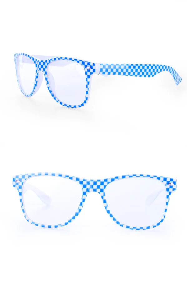 Bril blauw-wit geblokt met heldere glazen