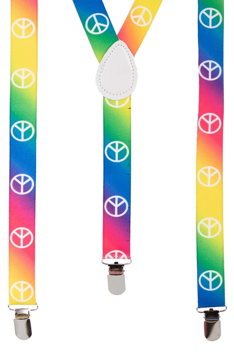 Regenboog bretels peace 2,5 cm met zilveren clips