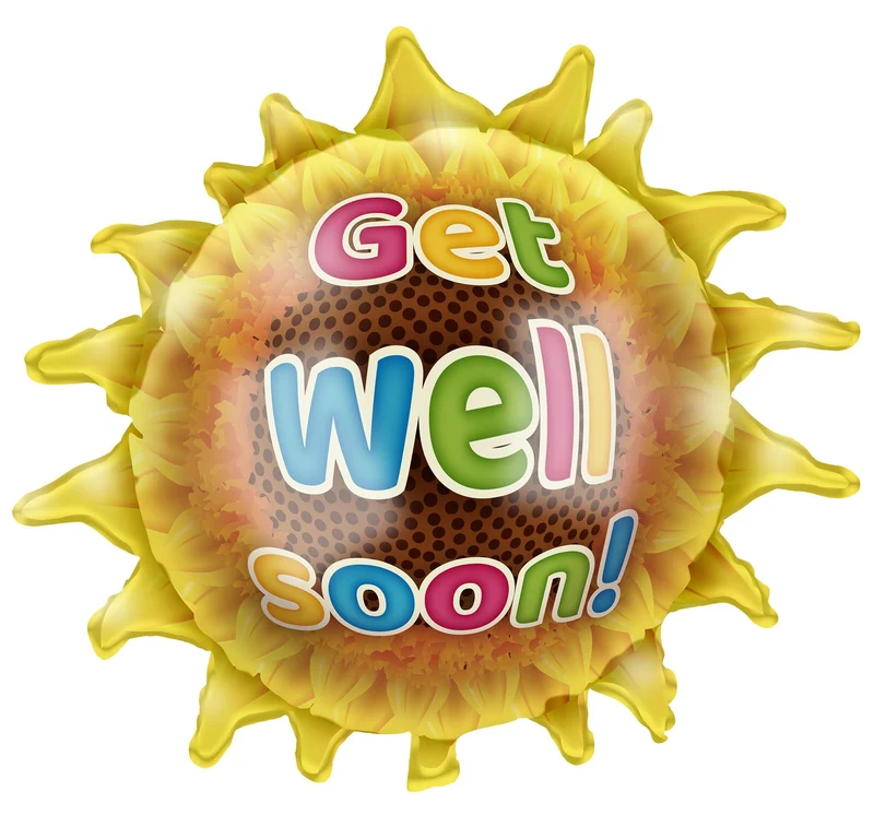 Folieballon get well soon zonnebloem geel
