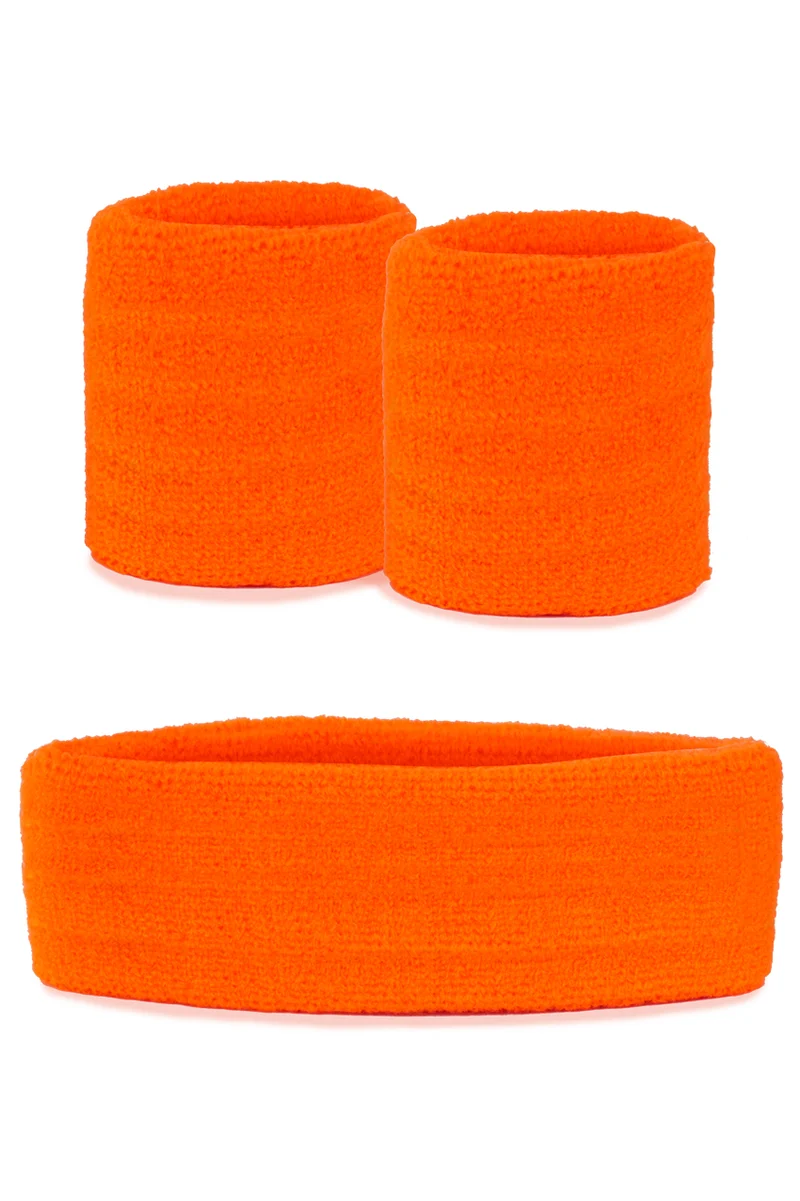 Zweetbandjes set neon oranje 3-delig dames en heren