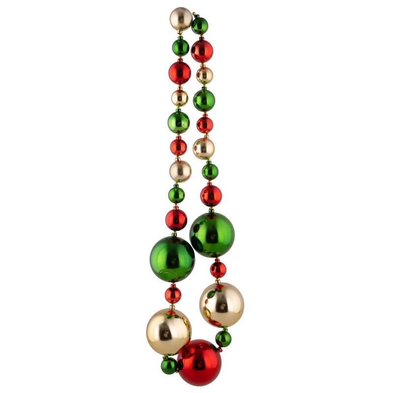 Kerstballen halsketting rood, groen en goud glimmend
