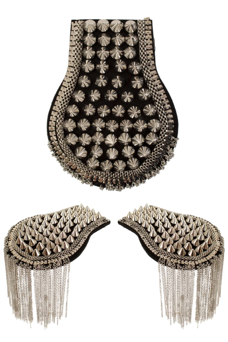 Epauletten met spikes zilver, set van 2 schouderstukken
