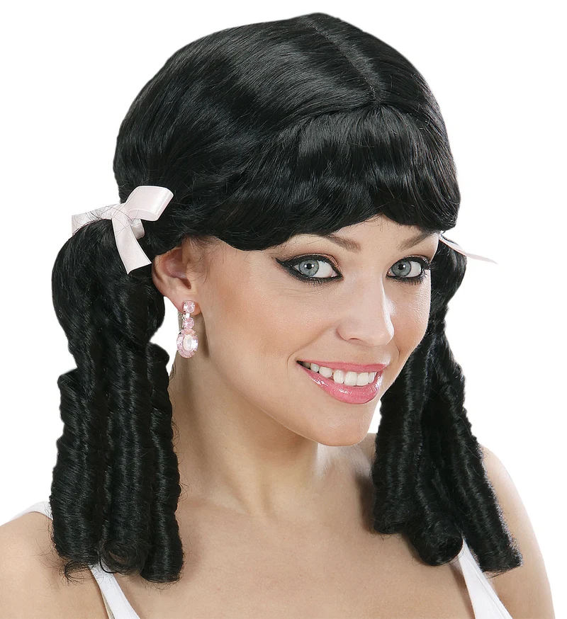 Lolita pruik zwart met haarstrikjes