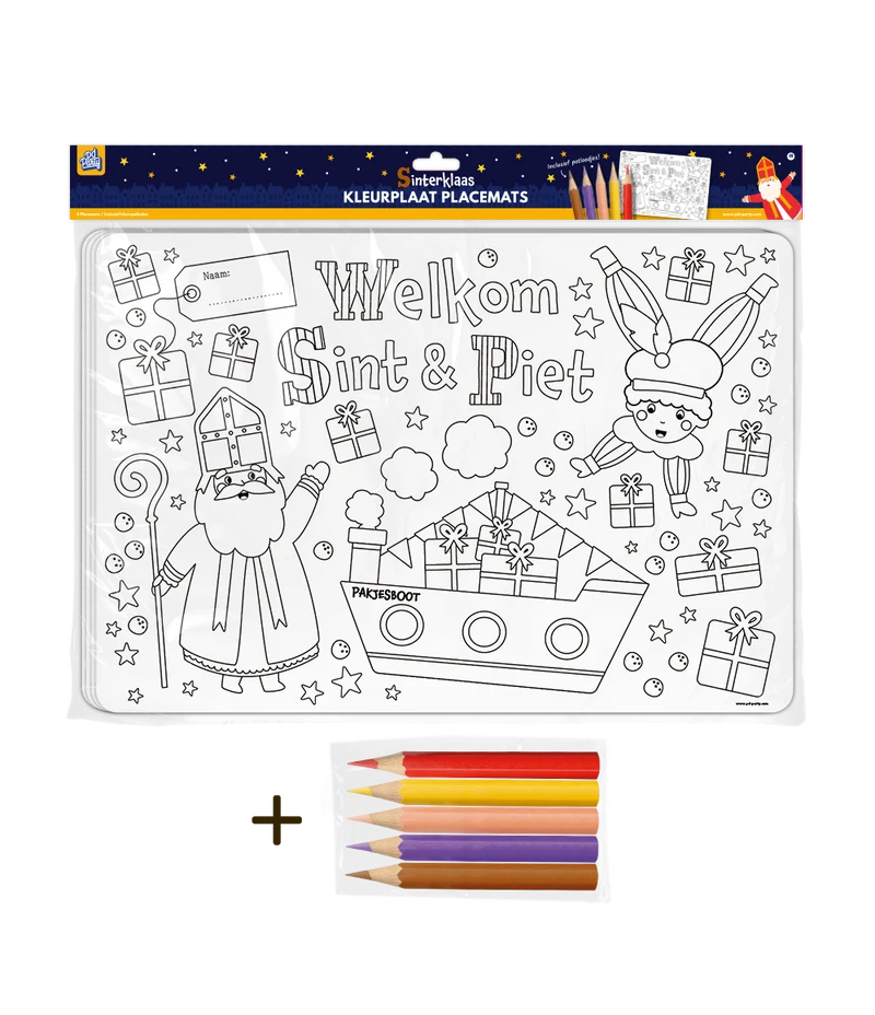 Placemat Sinterklaas - 4 stuks (incl. potloden)