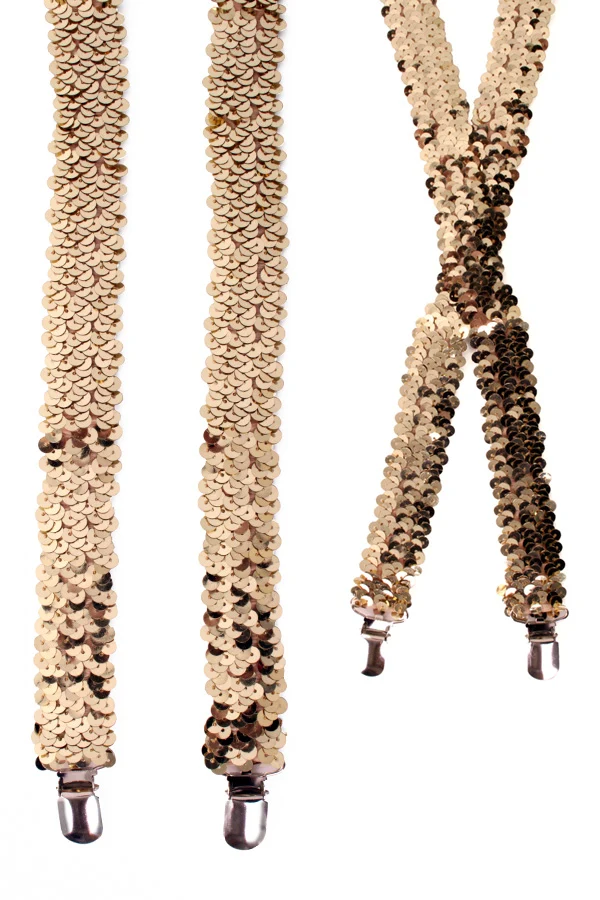 Gouden pailletten bretels met zilverkleurige clips