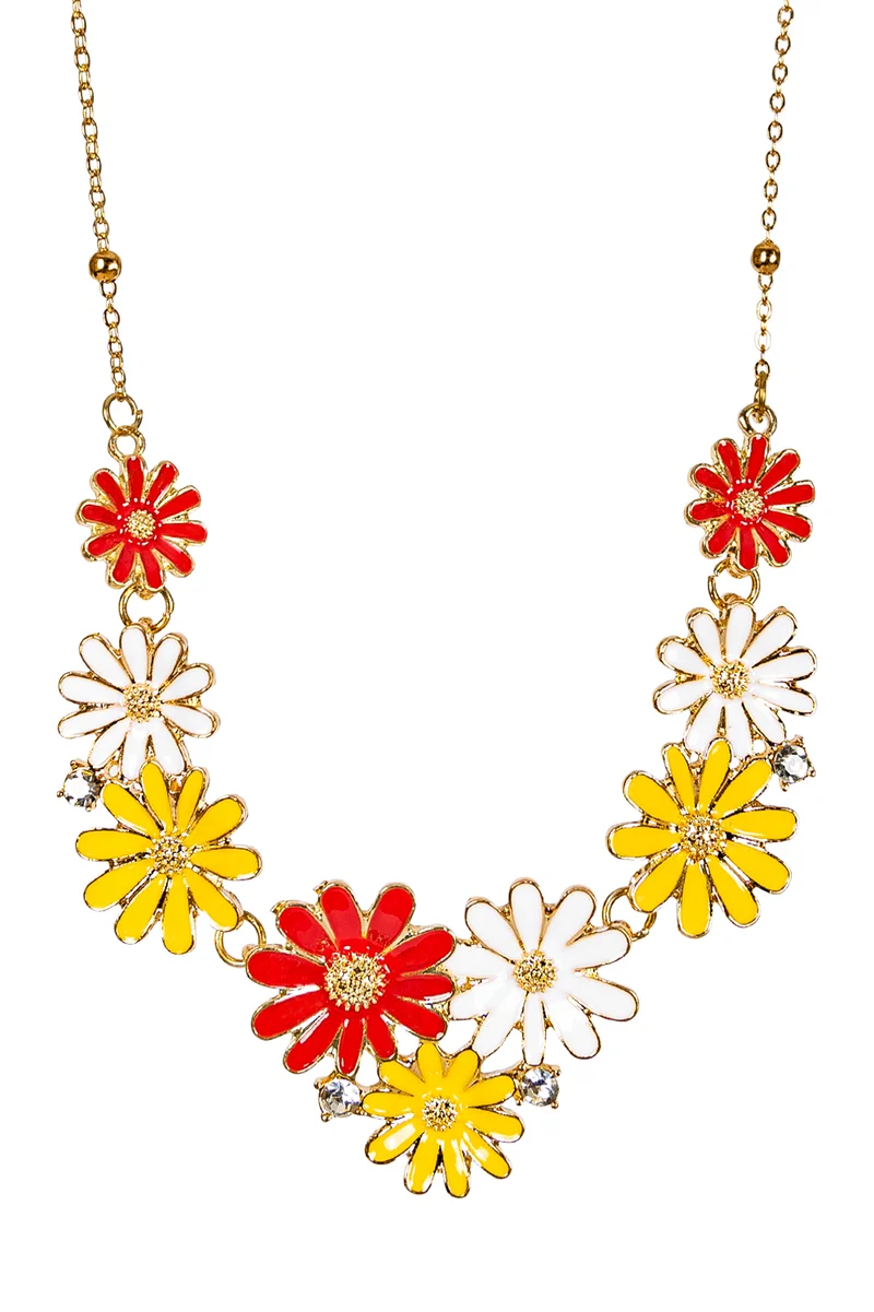 Bloemenketting rood-wit-geel met goudkleurige schakel dames