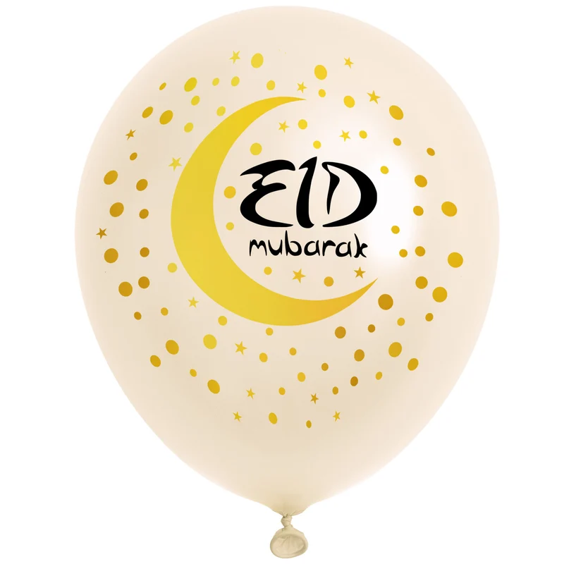 Eid Mubarak ballonnen 30 cm crème met goud, 12 stuks