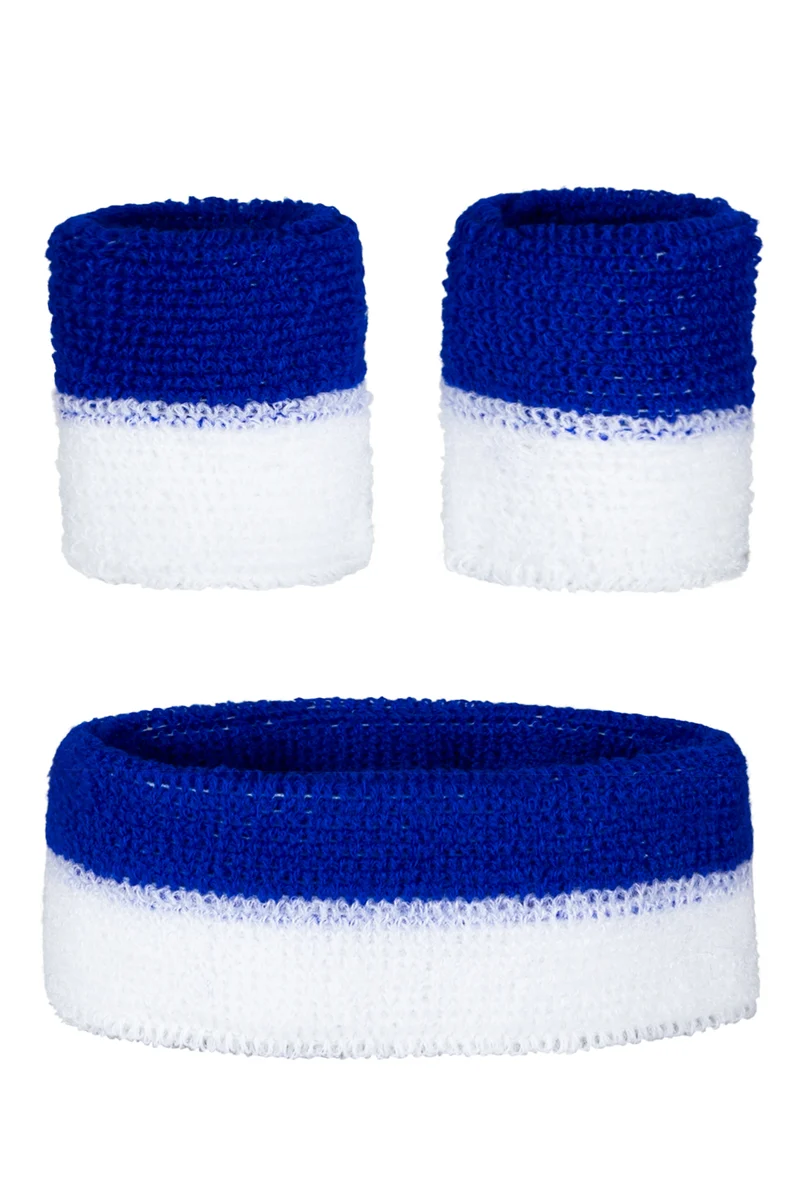 Zweetbandjes set blauw-wit met hoofdband en 2 polsbandjes
