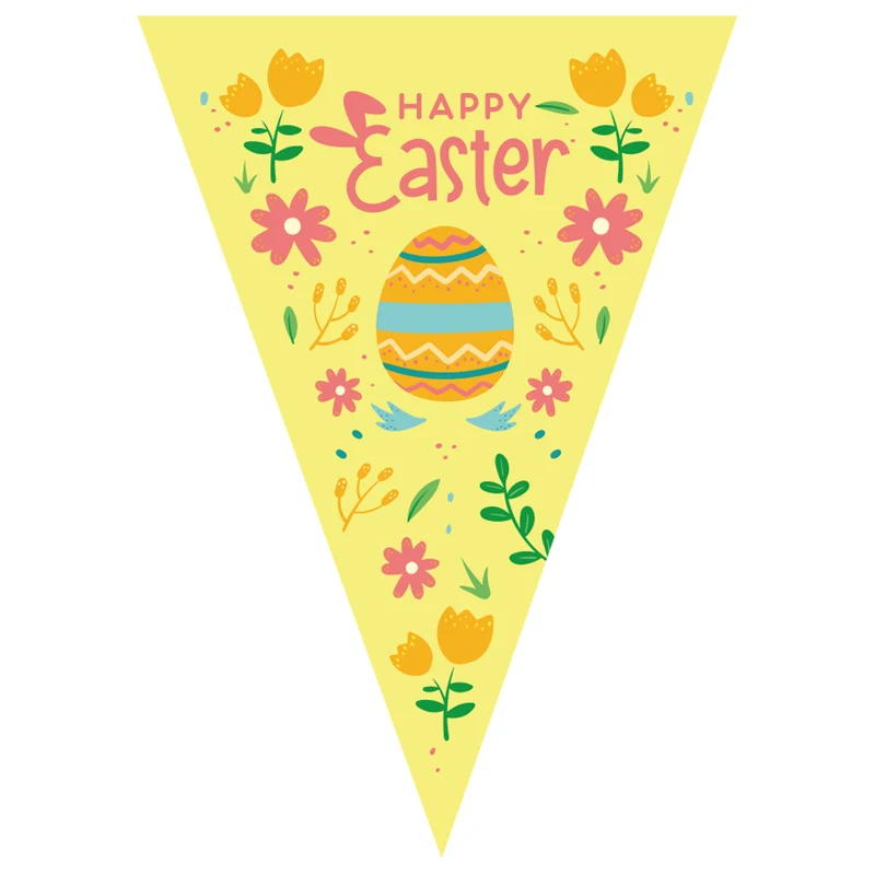 Paasvlaggenlijn geel met paasei en Happy Easter-opdruk