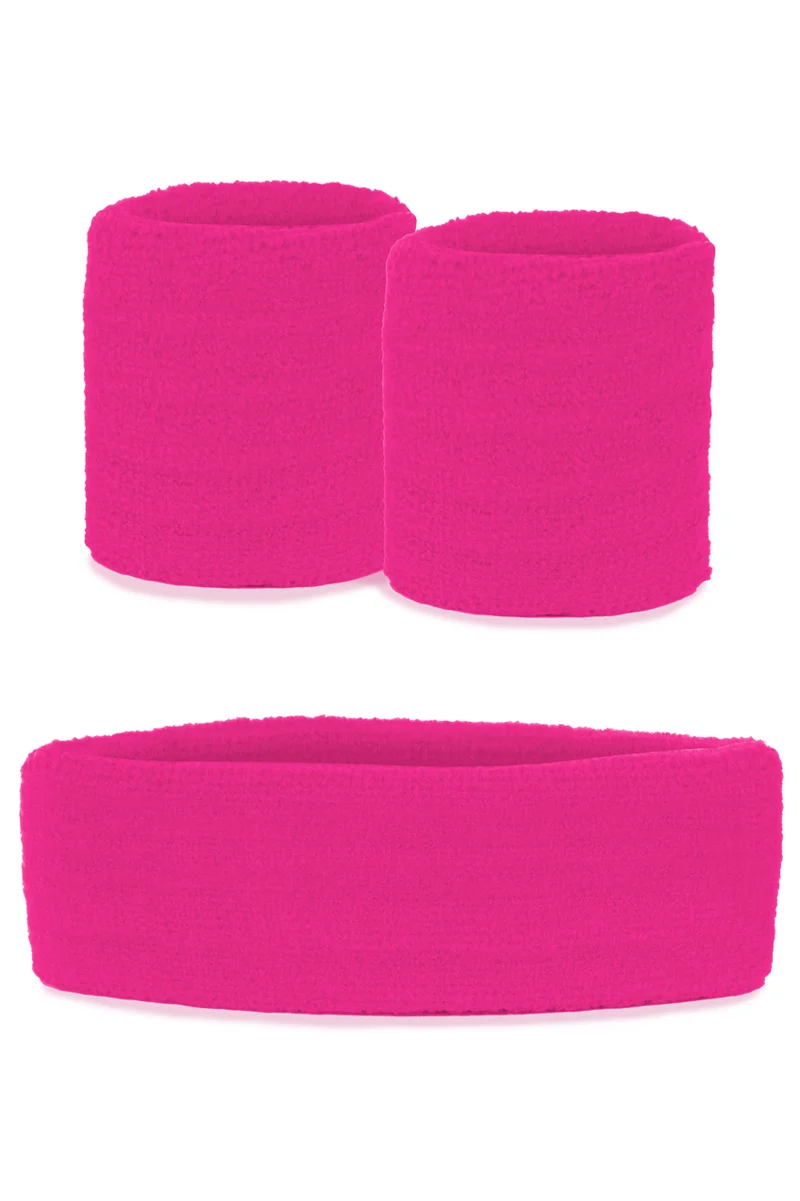 Zweetbandjes set neon roze 3-delig met hoofdband