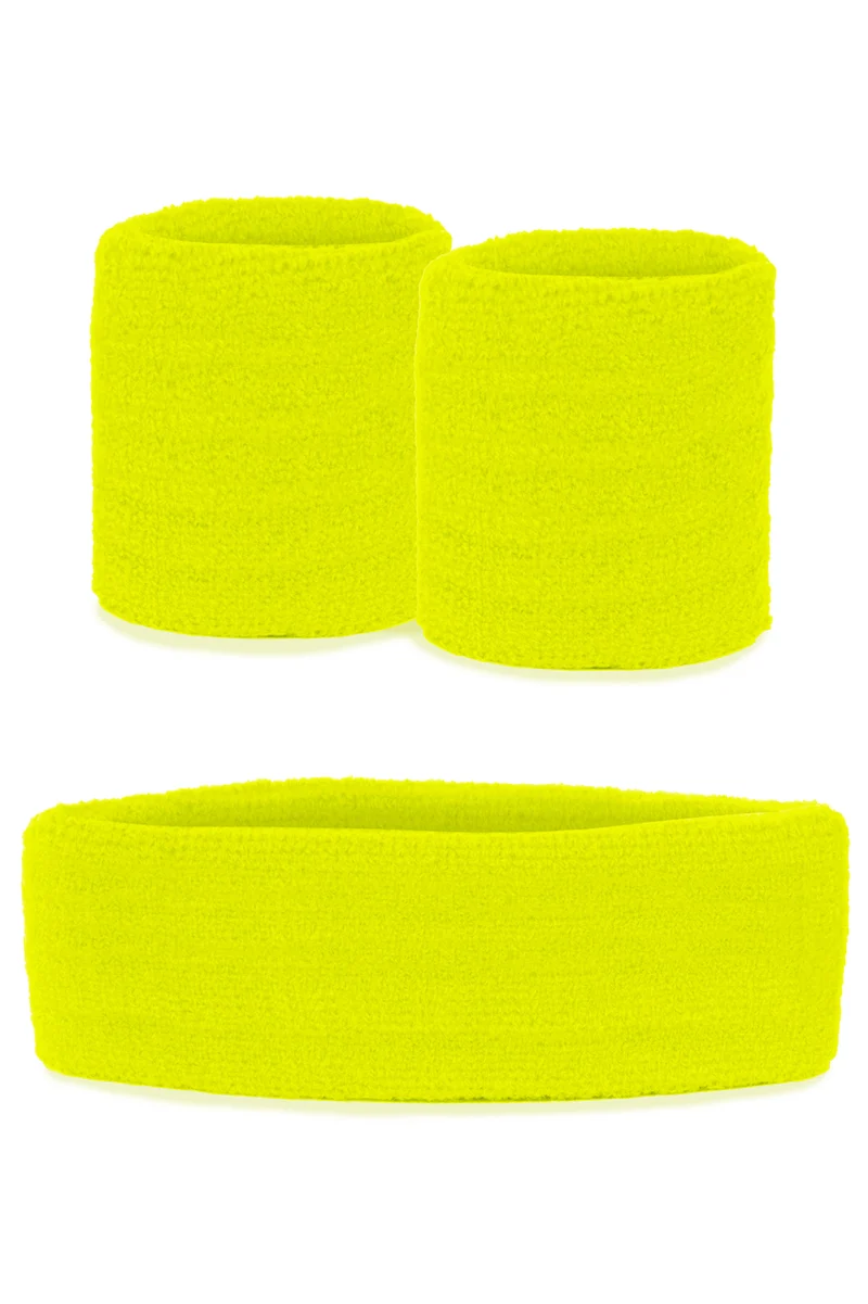 Zweetbandjes set neon geel 3-delig dames en heren