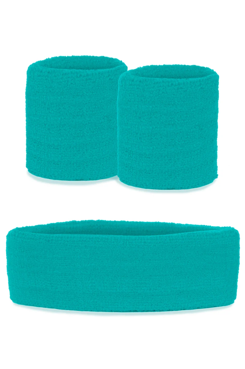 Zweetbandjes set blauw 3-delig met hoofdband en polsbandjes