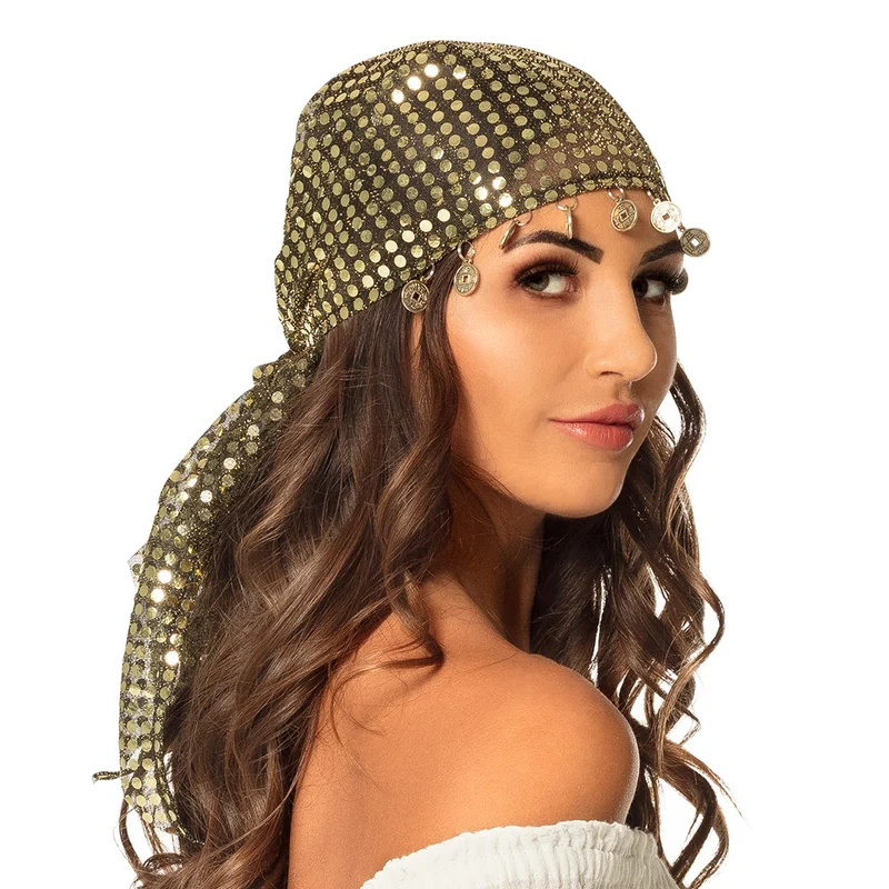 Hoofddoek gipsy zigeunerin goud pailletten