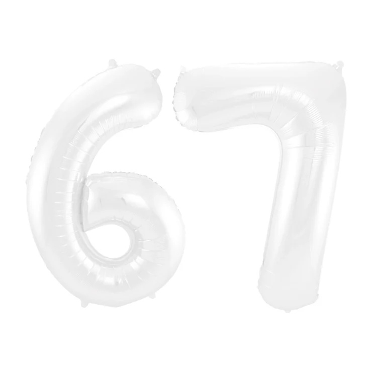 Folieballon 67 jaar metallic wit 86cm