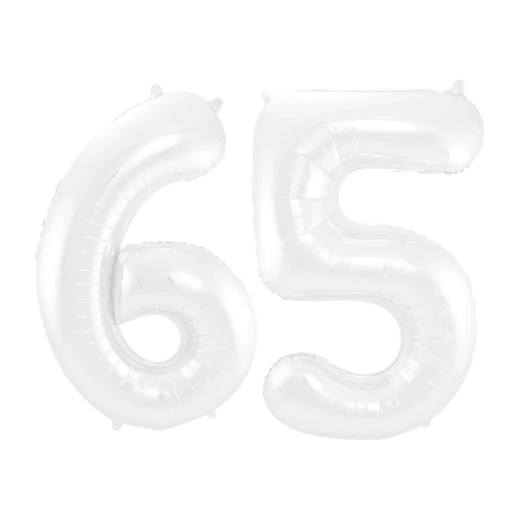 Folieballon 65 jaar metallic wit 86cm