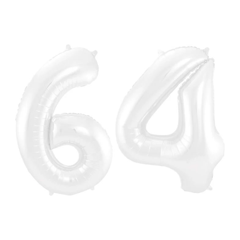 Folieballon 64 jaar metallic wit 86cm