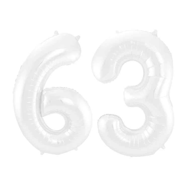 Folieballon 63 jaar metallic wit 86cm