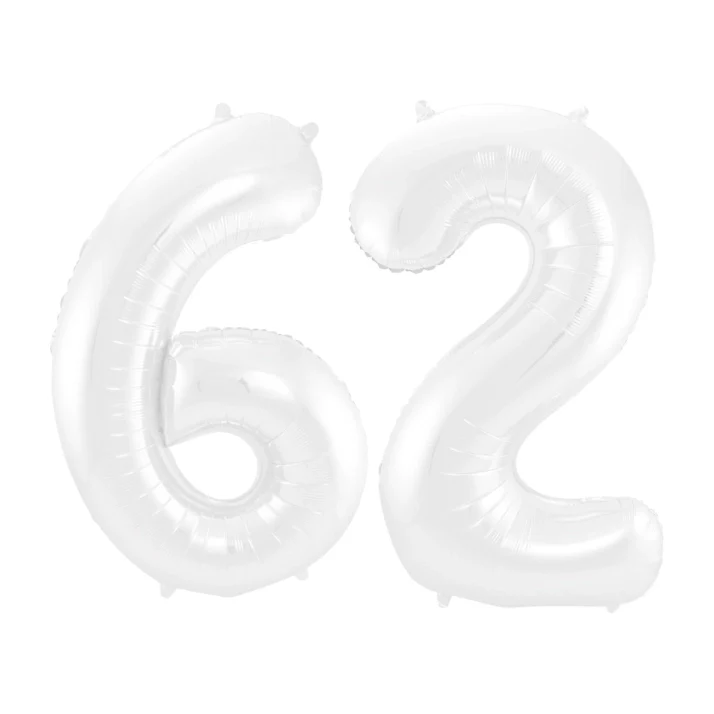 Folieballon 62 jaar metallic wit 86cm