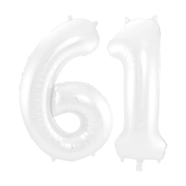 Folieballon 61 jaar metallic wit 86cm