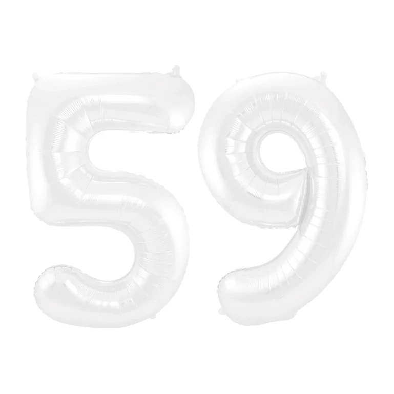 Folieballon 59 jaar metallic wit 86cm