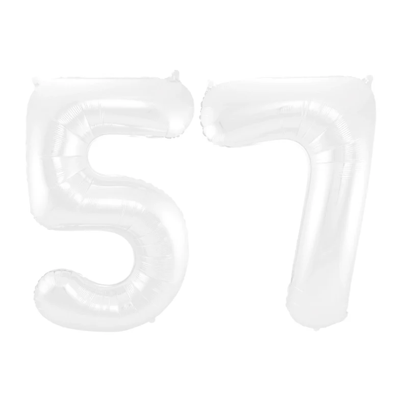 Folieballon 57 jaar metallic wit 86cm