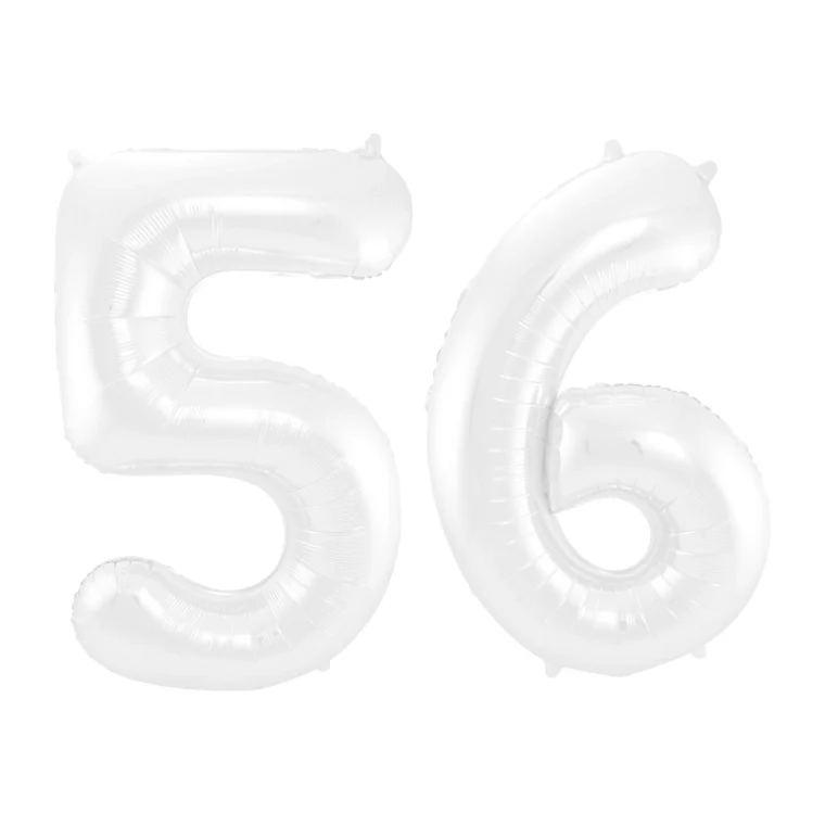 Folieballon 56 jaar metallic wit 86cm