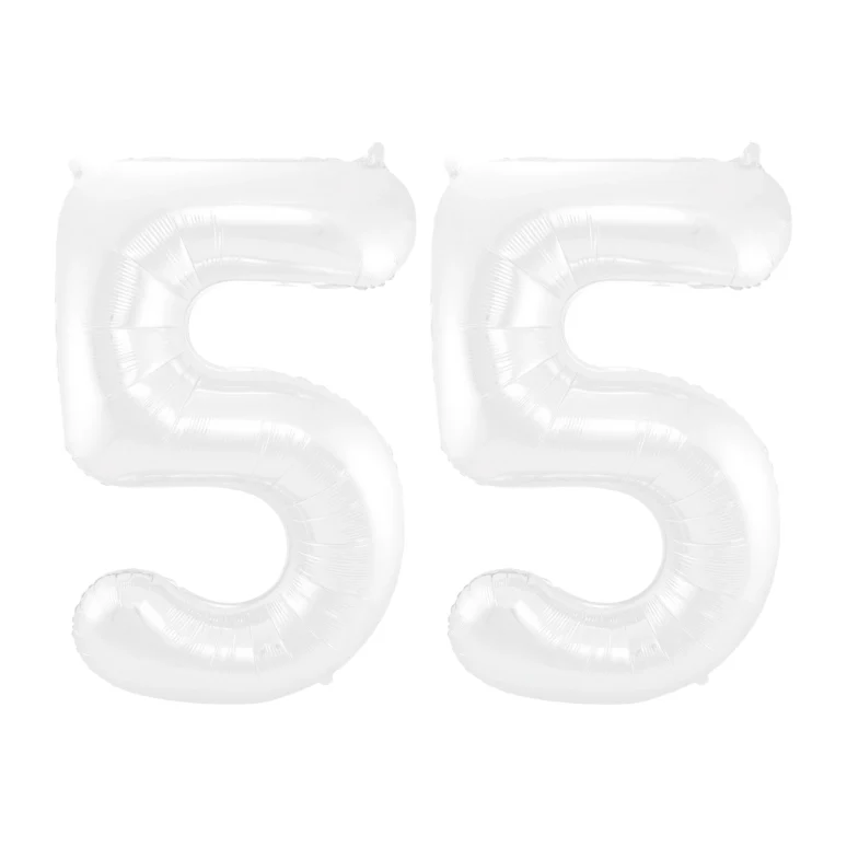 Folieballon 55 jaar metallic wit 86cm