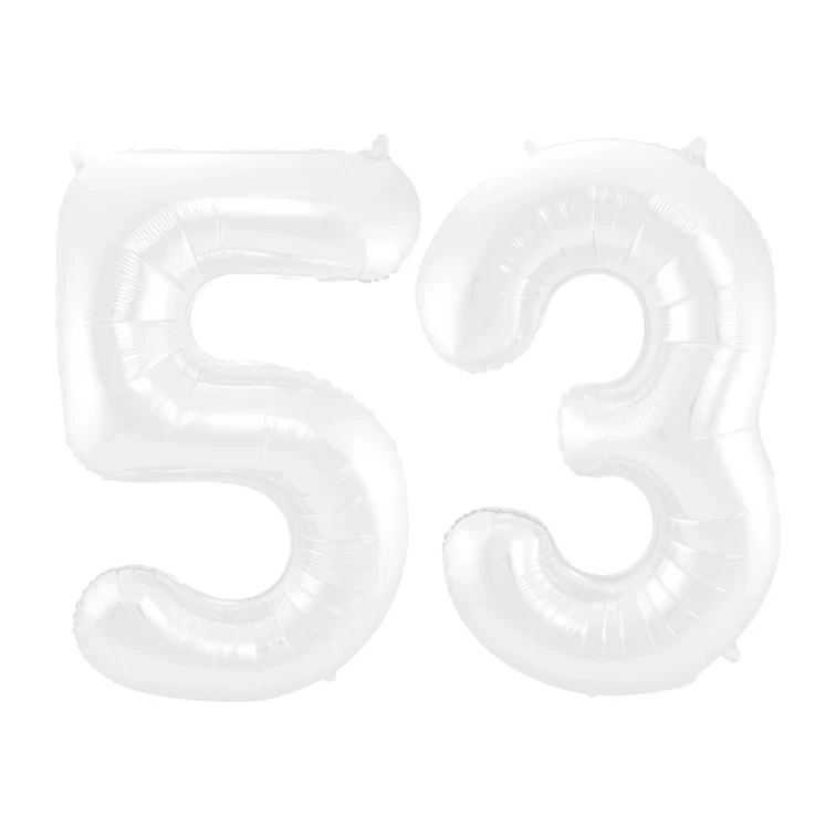 Folieballon 53 jaar metallic wit 86cm