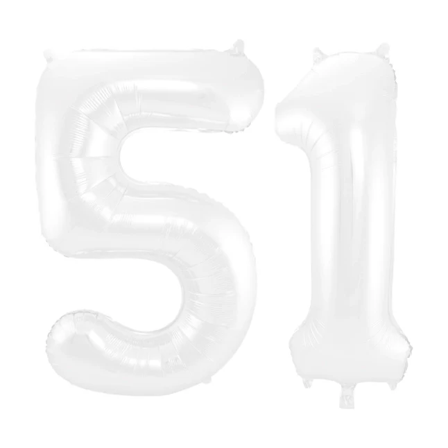 Folieballon 51 jaar metallic wit 86cm