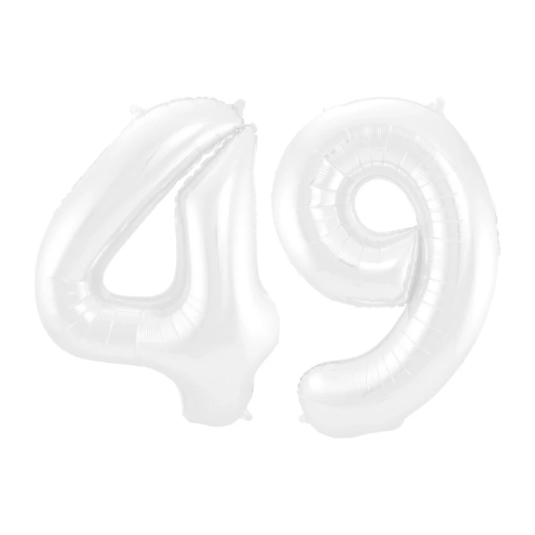 Folieballon 49 jaar metallic wit 86cm