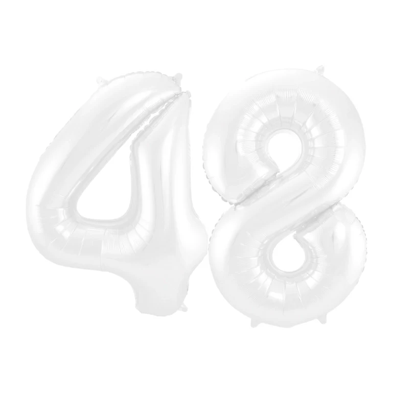 Folieballon 48 jaar metallic wit 86cm