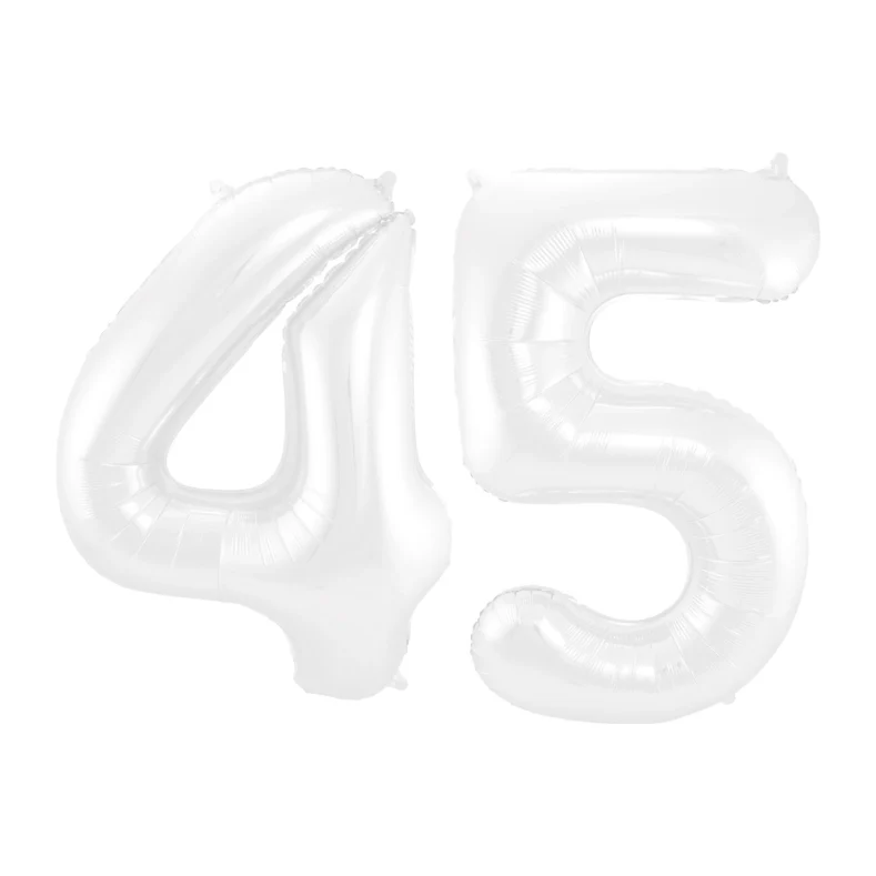 Folieballon 45 jaar metallic wit 86cm