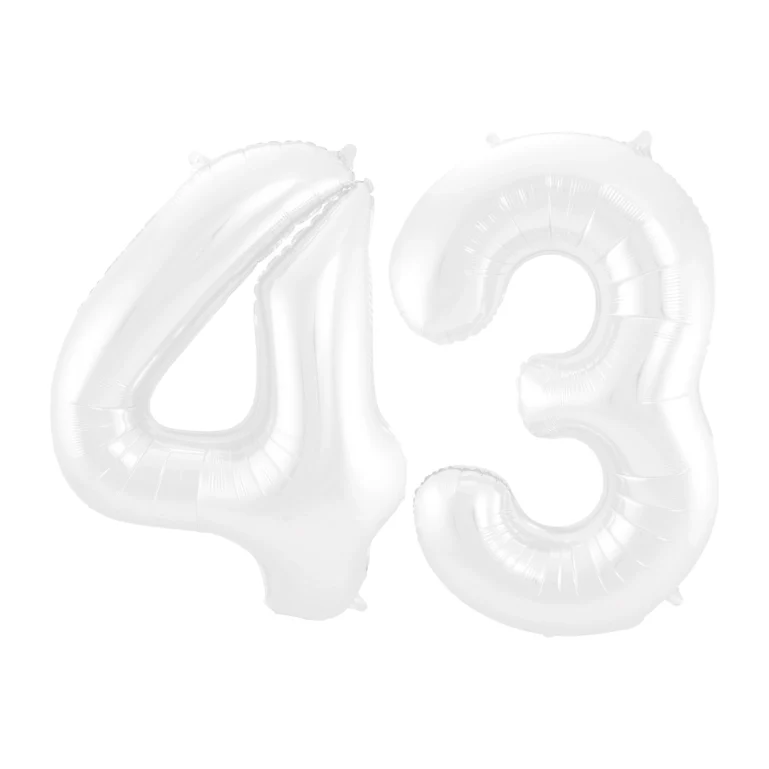 Folieballon 43 jaar metallic wit 86cm