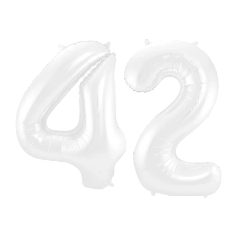 Folieballon 42 jaar metallic wit 86cm