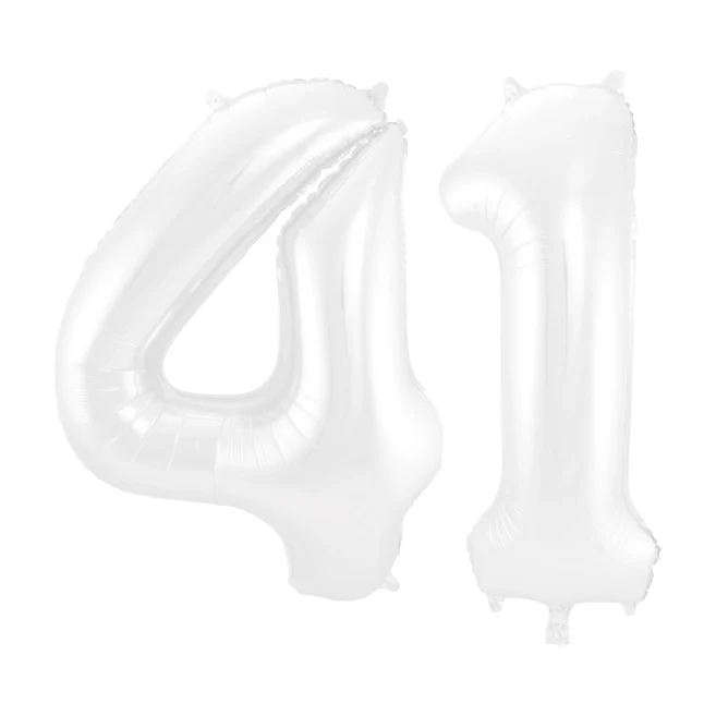 Folieballon 41 jaar metallic wit 86cm