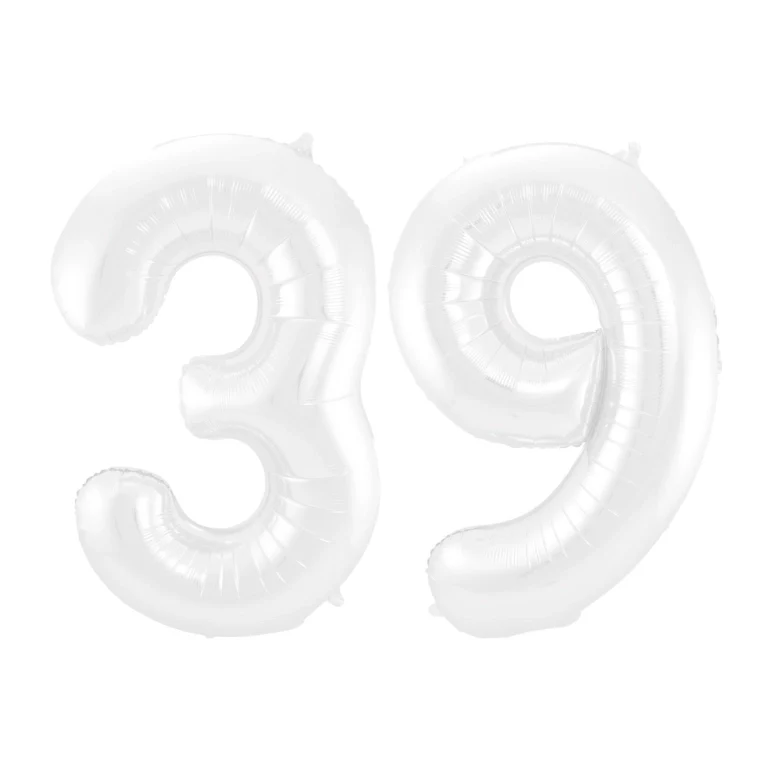 Folieballon 39 jaar metallic wit 86cm